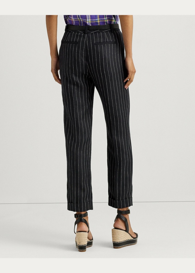 Pantalones Pinstripe Plisado Linen Cropped Pant Mujer Creme | AIYS39581 - vista 3