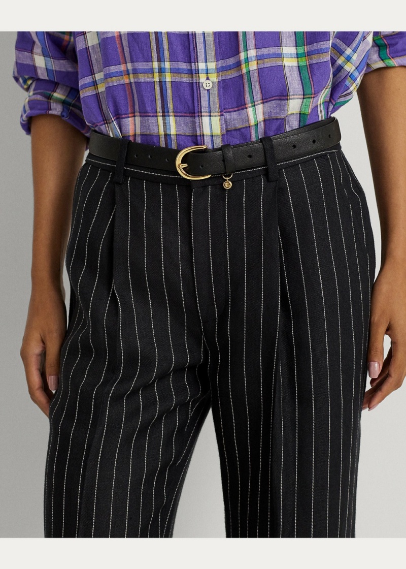 Pantalones Pinstripe Plisado Linen Cropped Pant Mujer Creme | AIYS39581 - vista 4