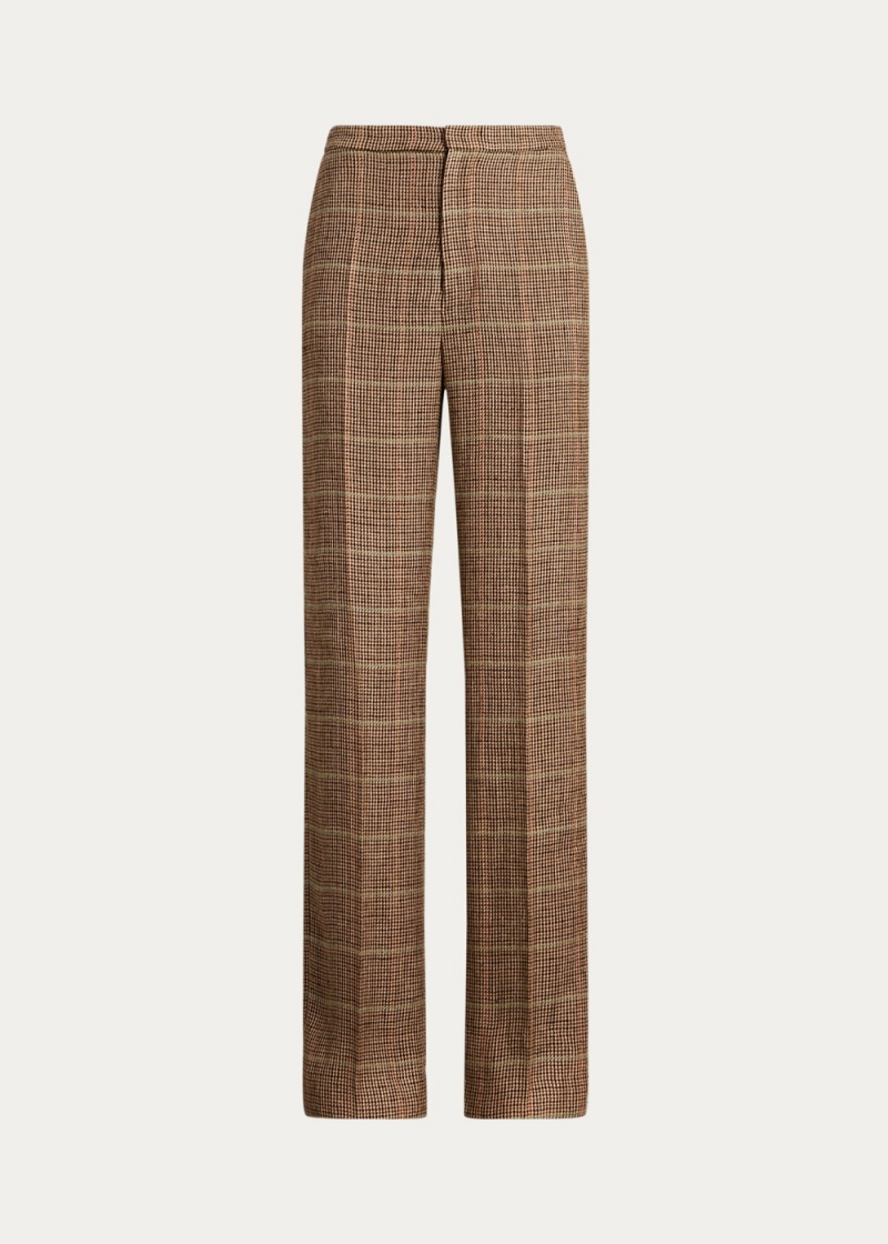 Pantalones Plaid Linen-Silk Directo-Leg Pant Mujer Marrom | XMNE92630 - vista 2
