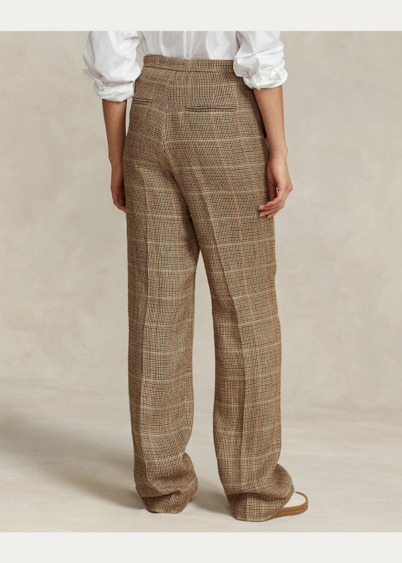 Pantalones Plaid Linen-Silk Directo-Leg Pant Mujer Marrom | XMNE92630 - vista 4