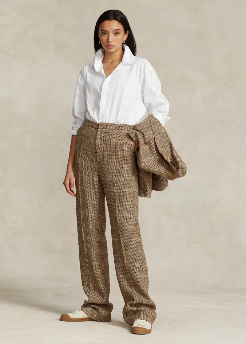 Pantalones Plaid Linen-Silk Directo-Leg Pant Mujer Marrom | XMNE92630 - vista 1