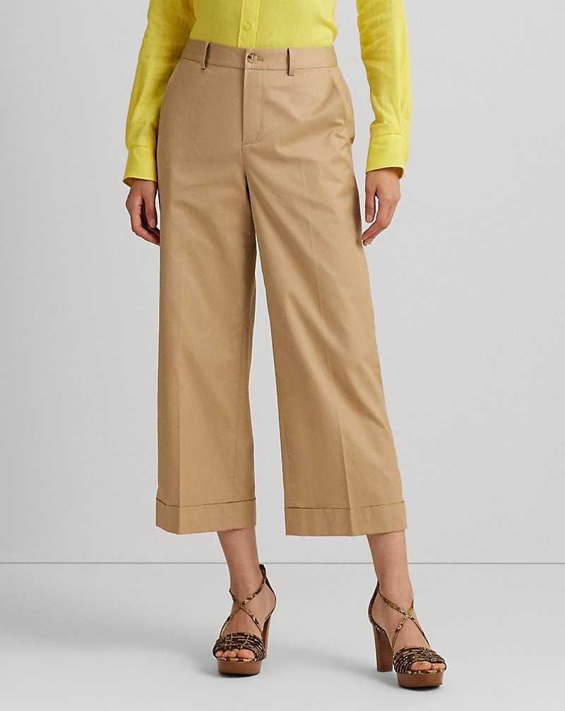 Pantalones Ralph Lauren Pleated Cotton Twill Cropped Mujer Birch Tan | KLJRGHI-73 - vista 3