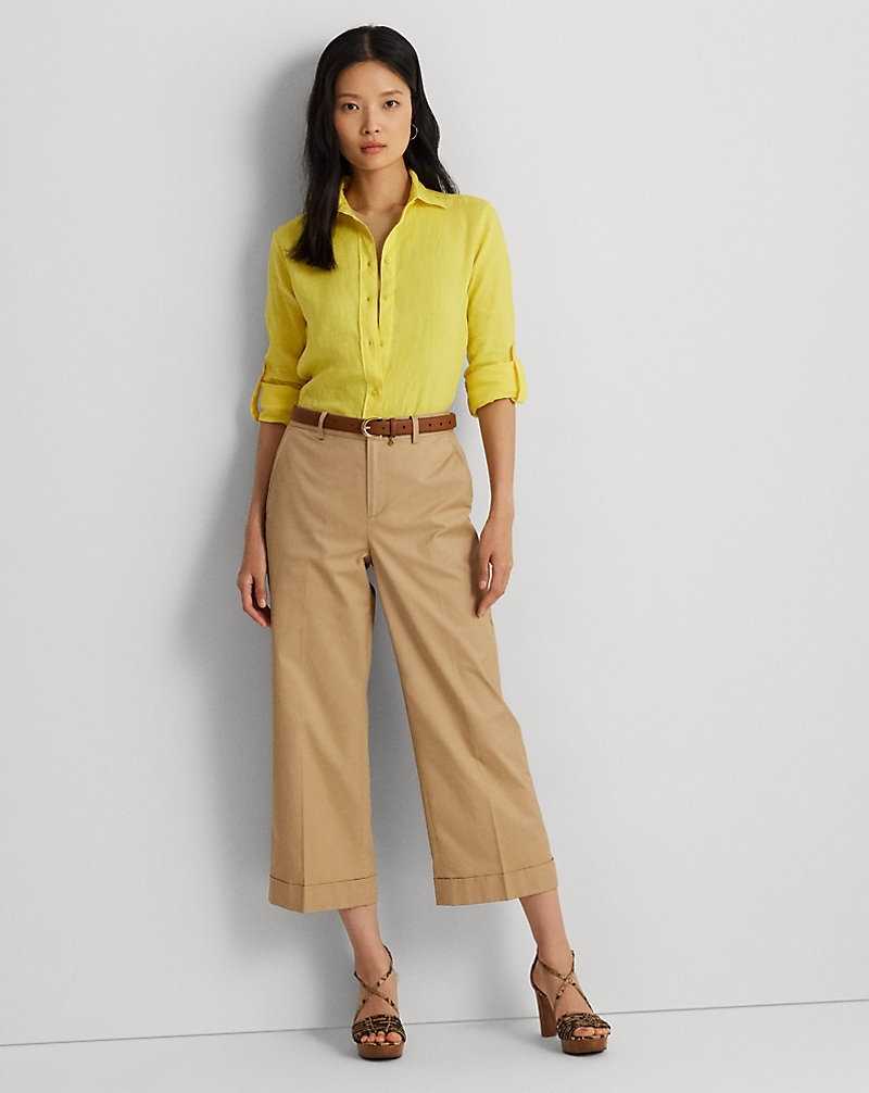 Pantalones Ralph Lauren Pleated Cotton Twill Cropped Mujer Birch Tan | KLJRGHI-73 - vista 1