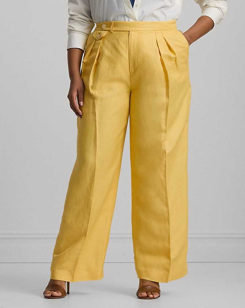 Pantalones Ralph Lauren Pleated Linen-Blend Twill Wide-Leg Mujer Amarillos | KTMCBEI-64 - vista 3