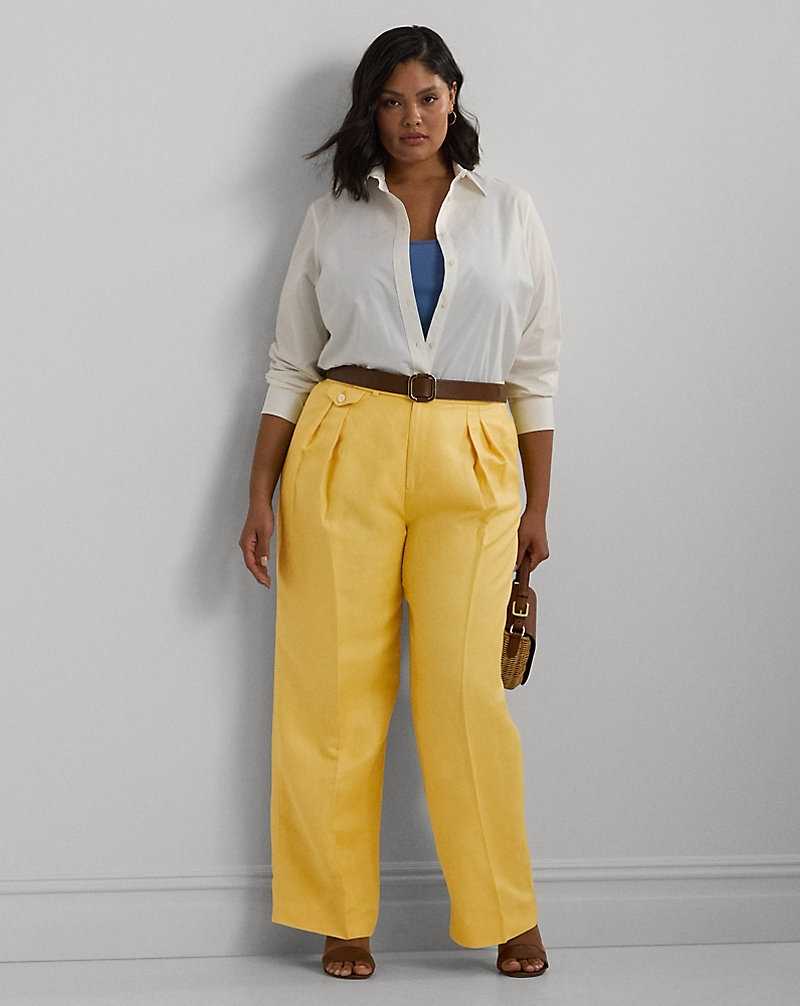 Pantalones Ralph Lauren Pleated Linen-Blend Twill Wide-Leg Mujer Amarillos | KTMCBEI-64 - vista 1