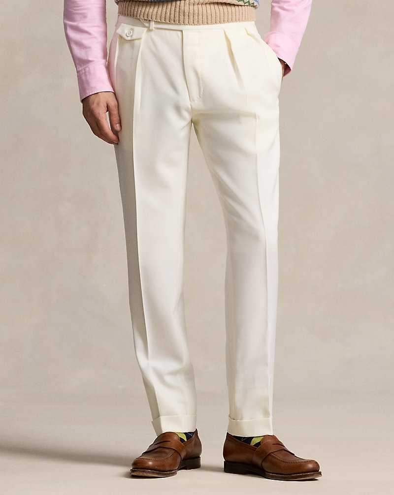 Pantalones Ralph Lauren Pleated Wool Barathea Hombre Creme | YJQALKV-40 - vista 3