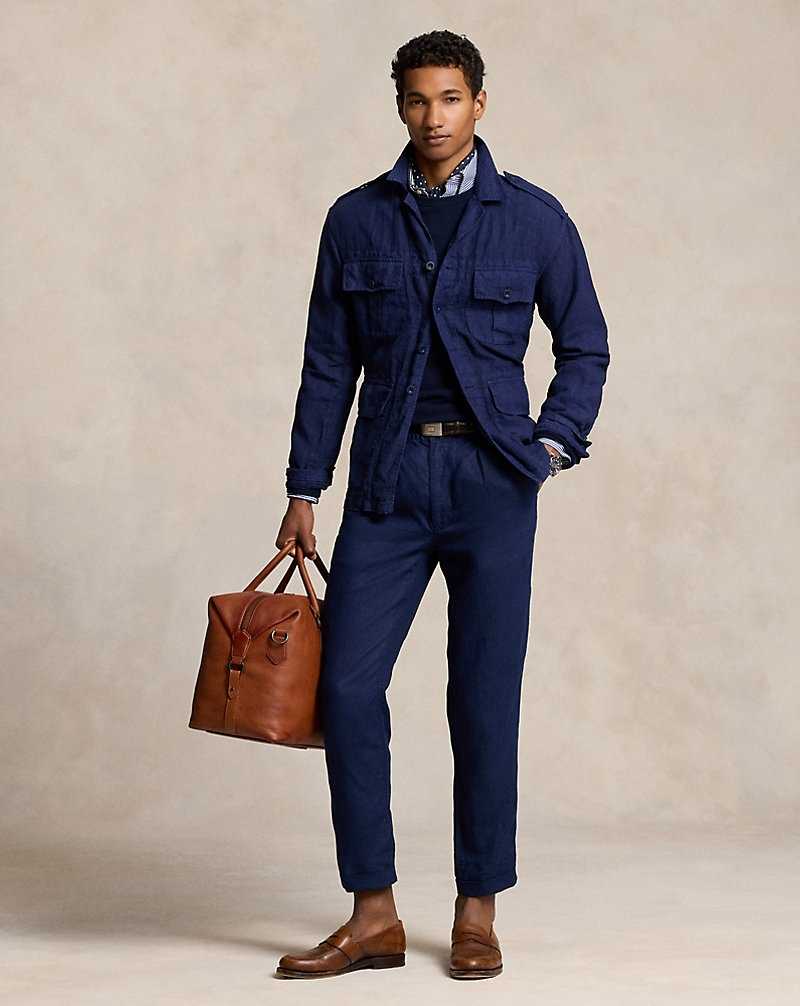 Pantalones Ralph Lauren Prepster Slim Tapered Linen Hombre Azul Marino | GNRHBTQ-41 - vista 1