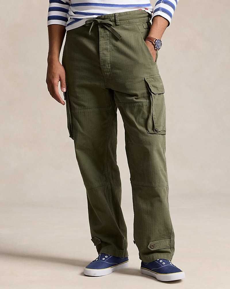 Pantalones Ralph Lauren Relaxed Fit Herringbone Cargo Hombre Verde Oliva | UCJAODQ-73 - vista 3