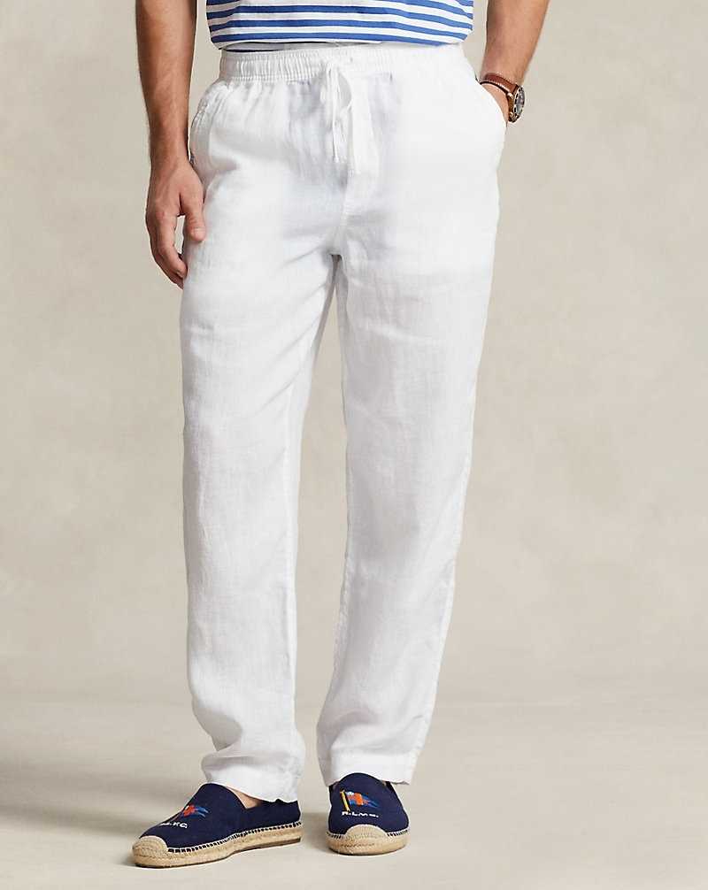 Pantalones Ralph Lauren Relaxed Fit Linen Drawstring Hombre Blancos | HXUYKIB-52 - vista 3