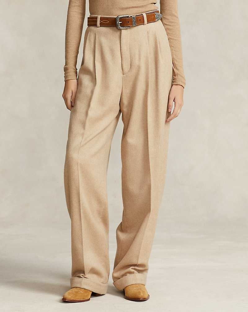 Pantalones Ralph Lauren Relaxed Fit Pleated Herringbone Mujer Taupe Herringbone | ICVQFZT-51 - vista 3