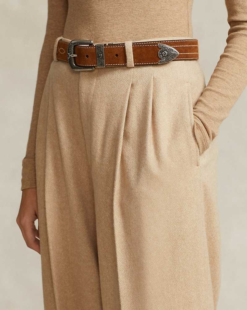 Pantalones Ralph Lauren Relaxed Fit Pleated Herringbone Mujer Taupe Herringbone | ICVQFZT-51 - vista 5