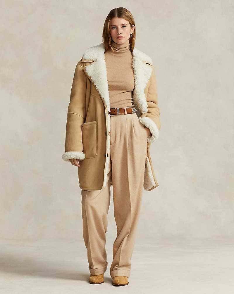Pantalones Ralph Lauren Relaxed Fit Pleated Herringbone Mujer Taupe Herringbone | ICVQFZT-51 - vista 1