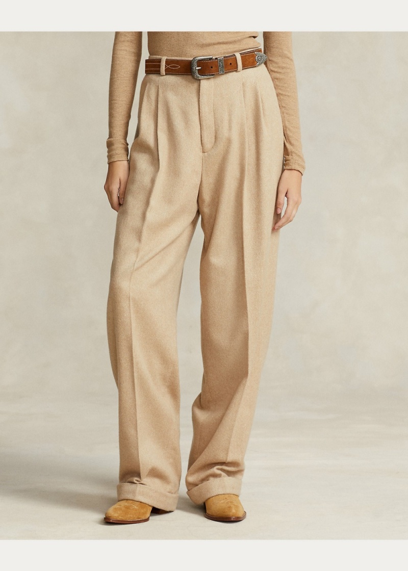 Pantalones Relaxed Fit Plisado Herringbone Pant Mujer Marrom | FUZO85761 - vista 2