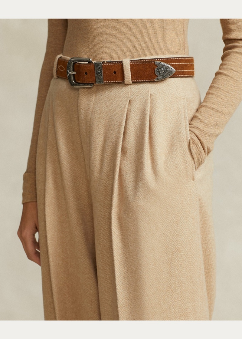 Pantalones Relaxed Fit Plisado Herringbone Pant Mujer Marrom | FUZO85761 - vista 4