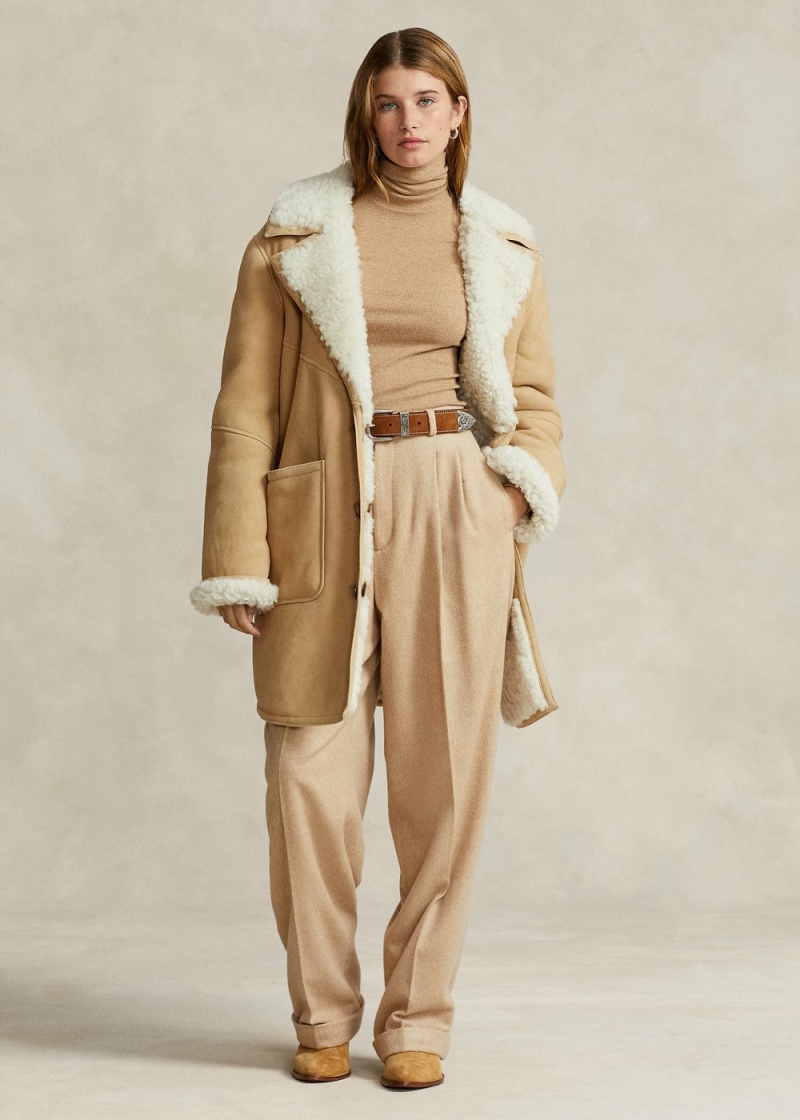 Pantalones Relaxed Fit Plisado Herringbone Pant Mujer Marrom | FUZO85761 - vista 1