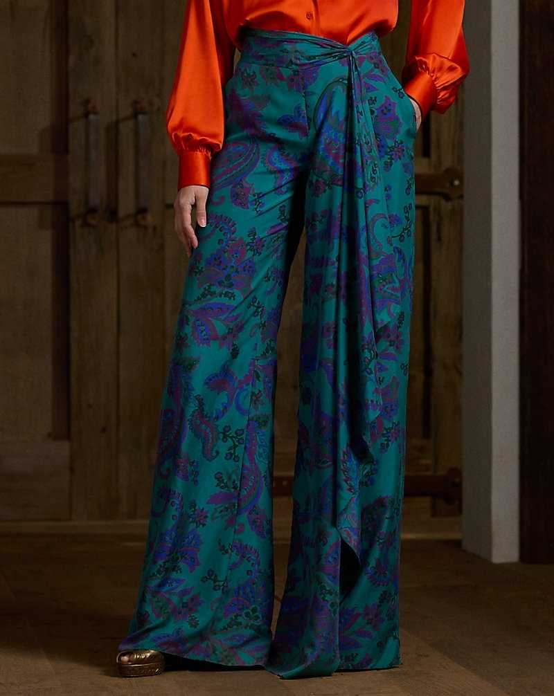 Pantalones Ralph Lauren Schmitt Paisley Silk Habotai Mujer Azules | MDHIVWK-89 - vista 3