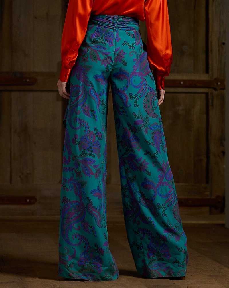Pantalones Ralph Lauren Schmitt Paisley Silk Habotai Mujer Azules | MDHIVWK-89 - vista 4