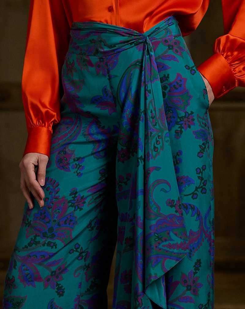 Pantalones Ralph Lauren Schmitt Paisley Silk Habotai Mujer Azules | MDHIVWK-89 - vista 5