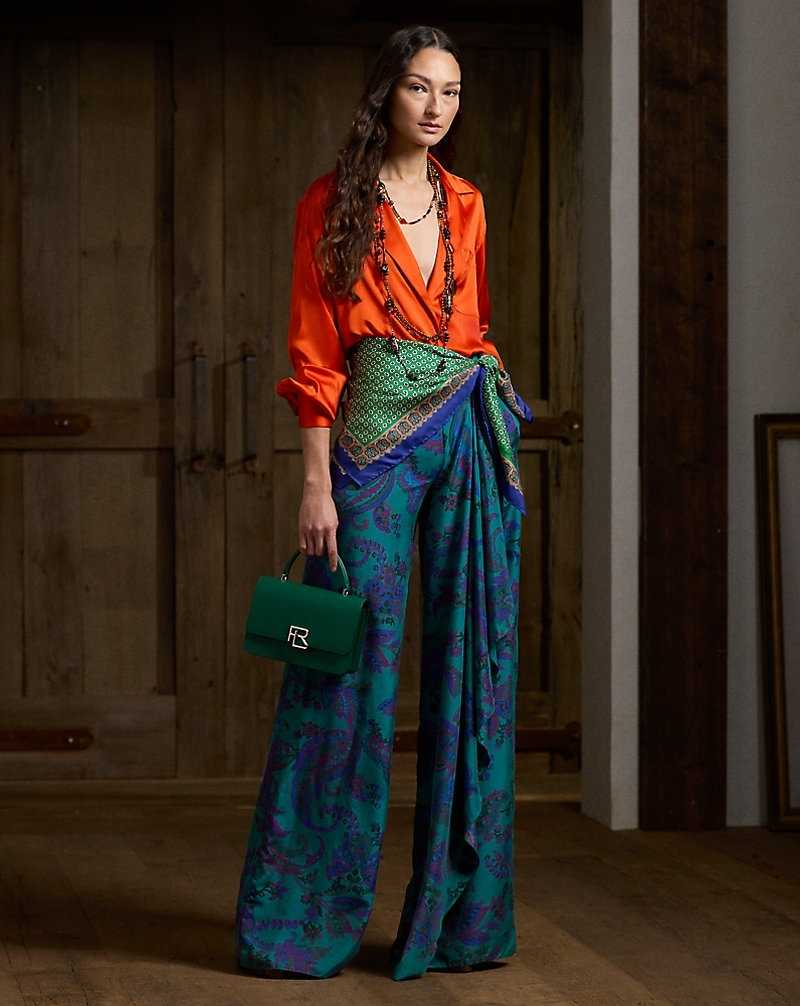 Pantalones Ralph Lauren Schmitt Paisley Silk Habotai Mujer Azules | MDHIVWK-89 - vista 1