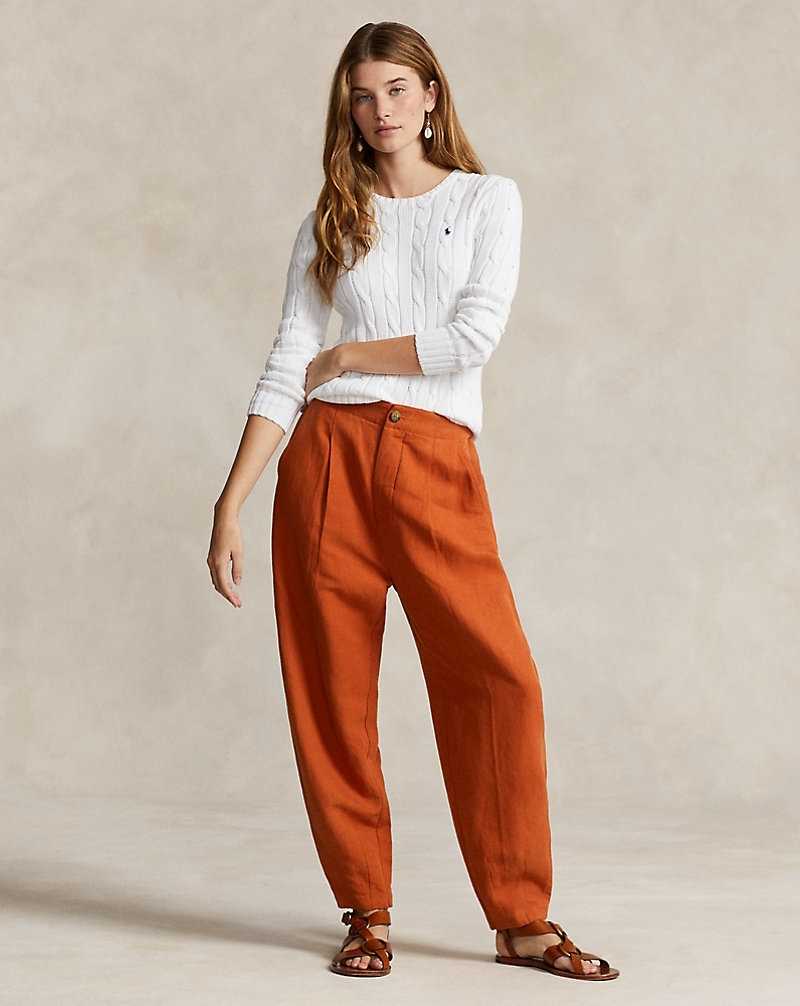 Pantalones Ralph Lauren Silk-Blend Curved Tapered Mujer Sweet Potato | USWNQXC-12 - vista 1