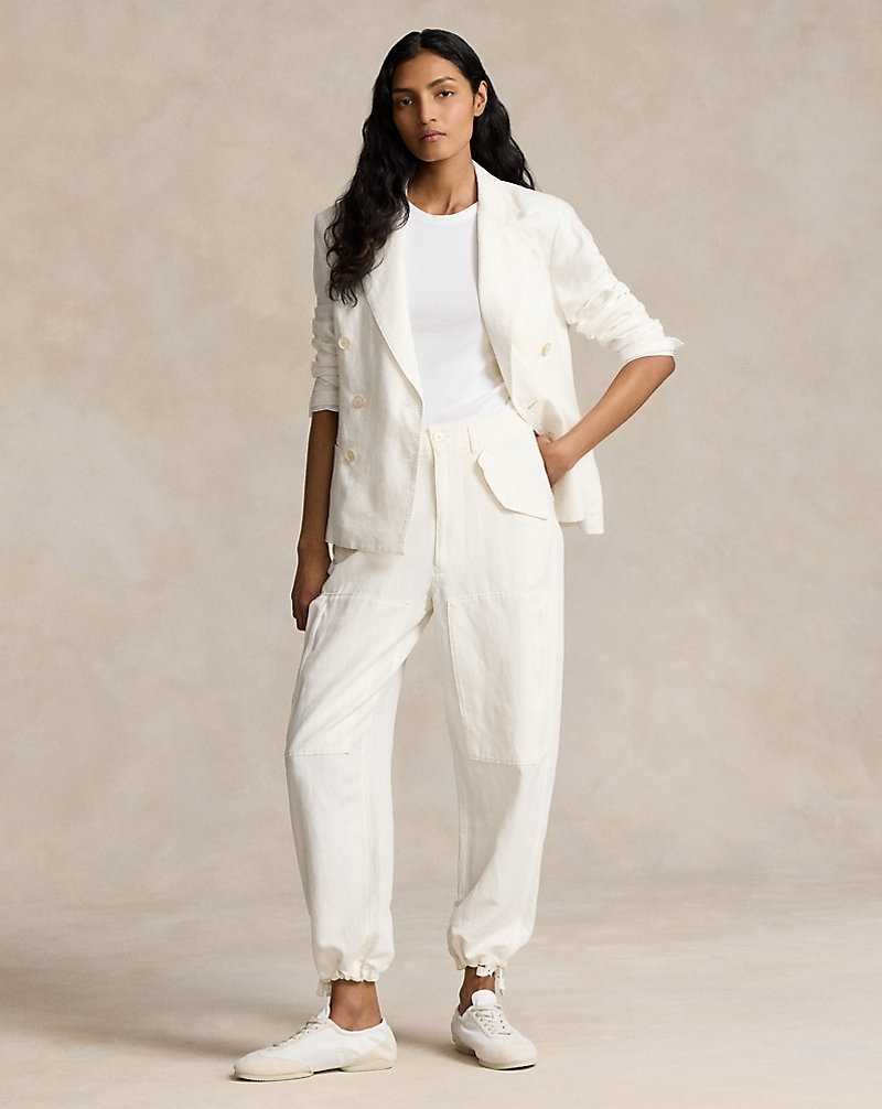 Pantalones Ralph Lauren Silk-Blend Twill Cargo Mujer Blancos | FKIYLBE-65 - vista 1