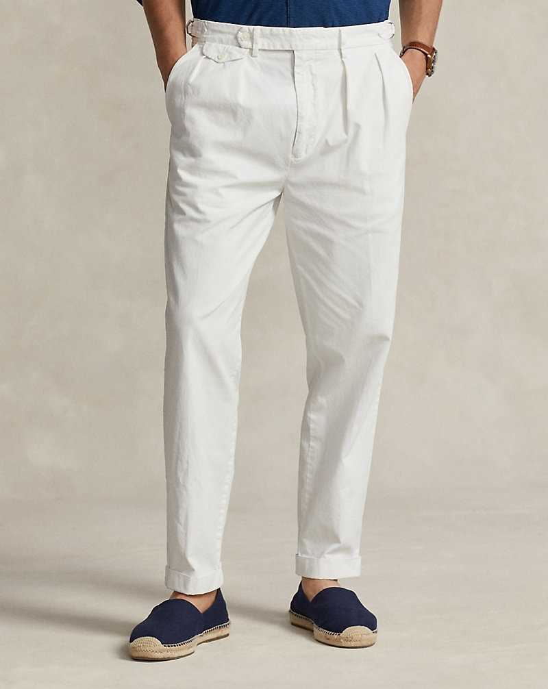 Pantalones Ralph Lauren Slim Tapered Fit Pleated Twill Hombre Blancos | FAROLUP-64 - vista 3