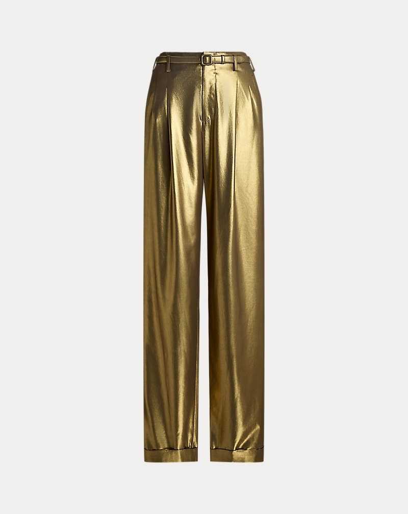 Pantalones Ralph Lauren Stamford Foiled Georgette Mujer Dorados | ISWQZKN-80 - vista 2