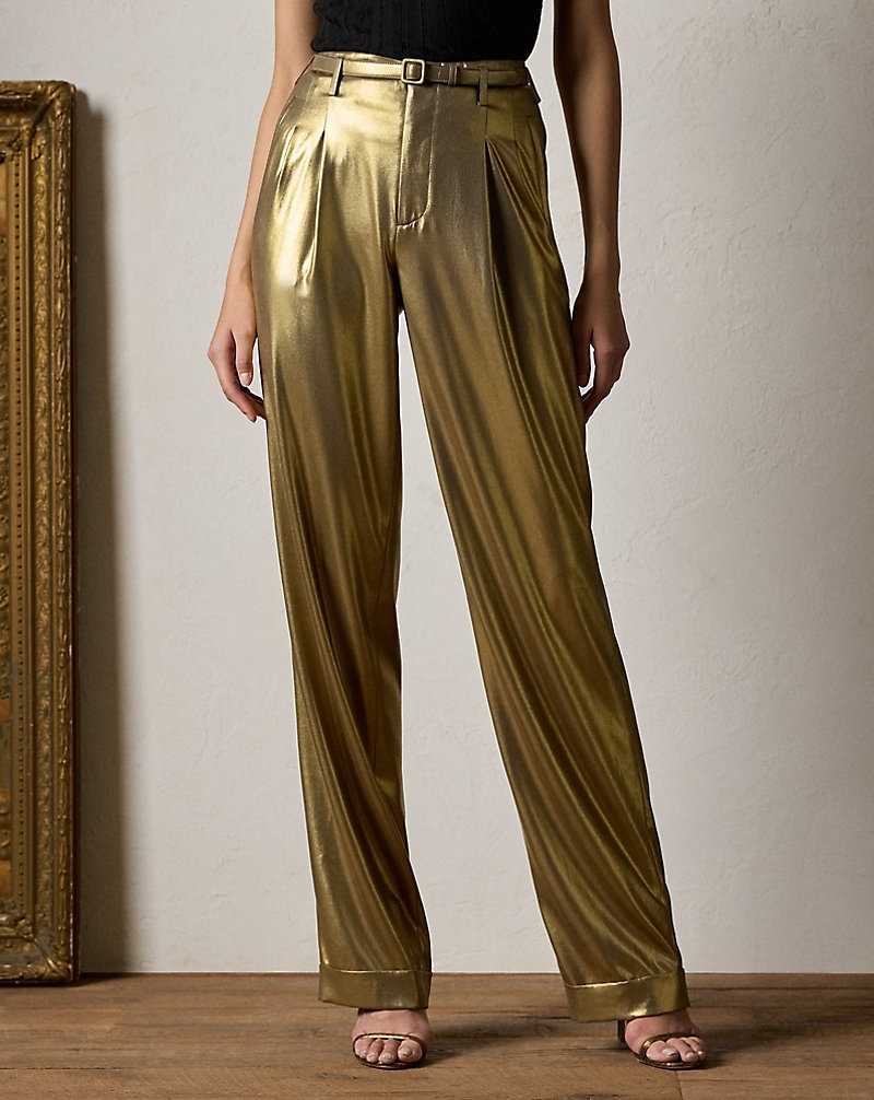 Pantalones Ralph Lauren Stamford Foiled Georgette Mujer Dorados | ISWQZKN-80 - vista 3
