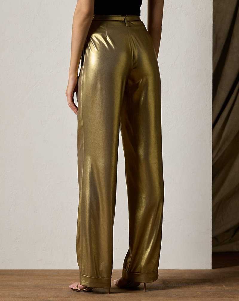 Pantalones Ralph Lauren Stamford Foiled Georgette Mujer Dorados | ISWQZKN-80 - vista 4