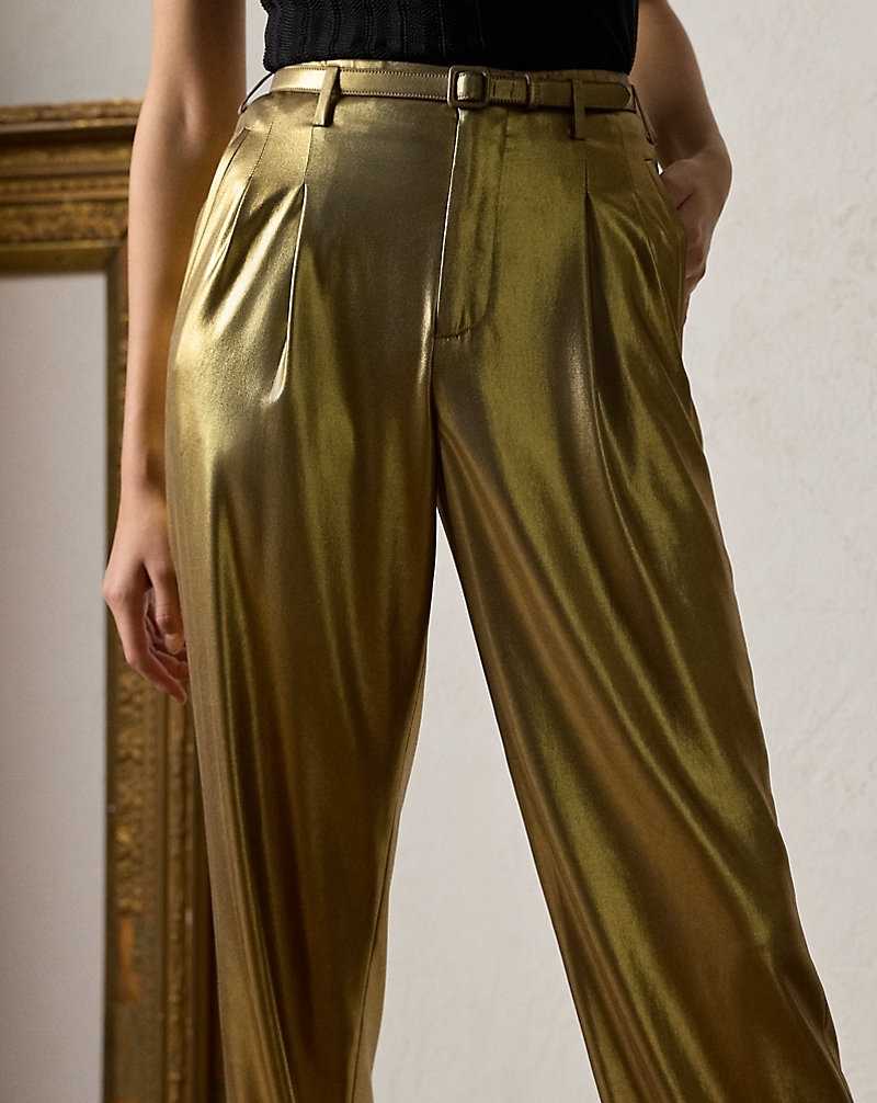 Pantalones Ralph Lauren Stamford Foiled Georgette Mujer Dorados | ISWQZKN-80 - vista 5