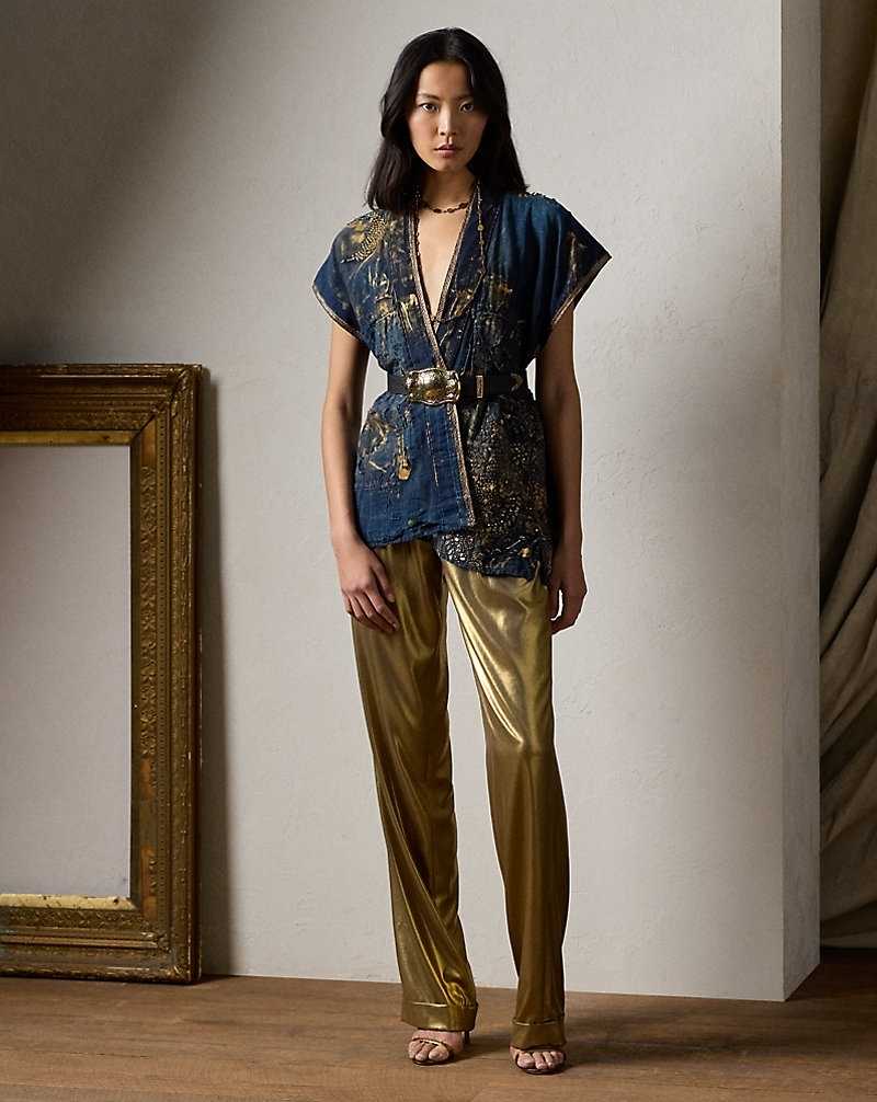 Pantalones Ralph Lauren Stamford Foiled Georgette Mujer Dorados | ISWQZKN-80 - vista 1