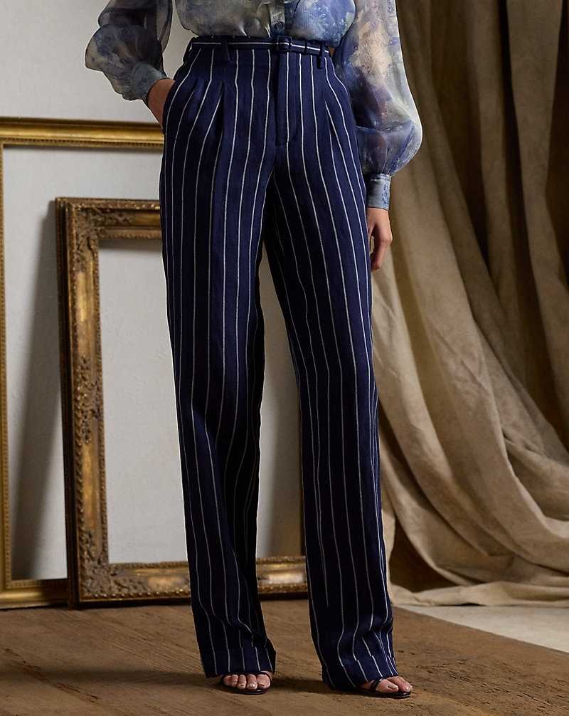 Pantalones Ralph Lauren Stamford Striped Linen-Cotton Mujer Lux Navy/Cream | VLDGPNB-01 - vista 3