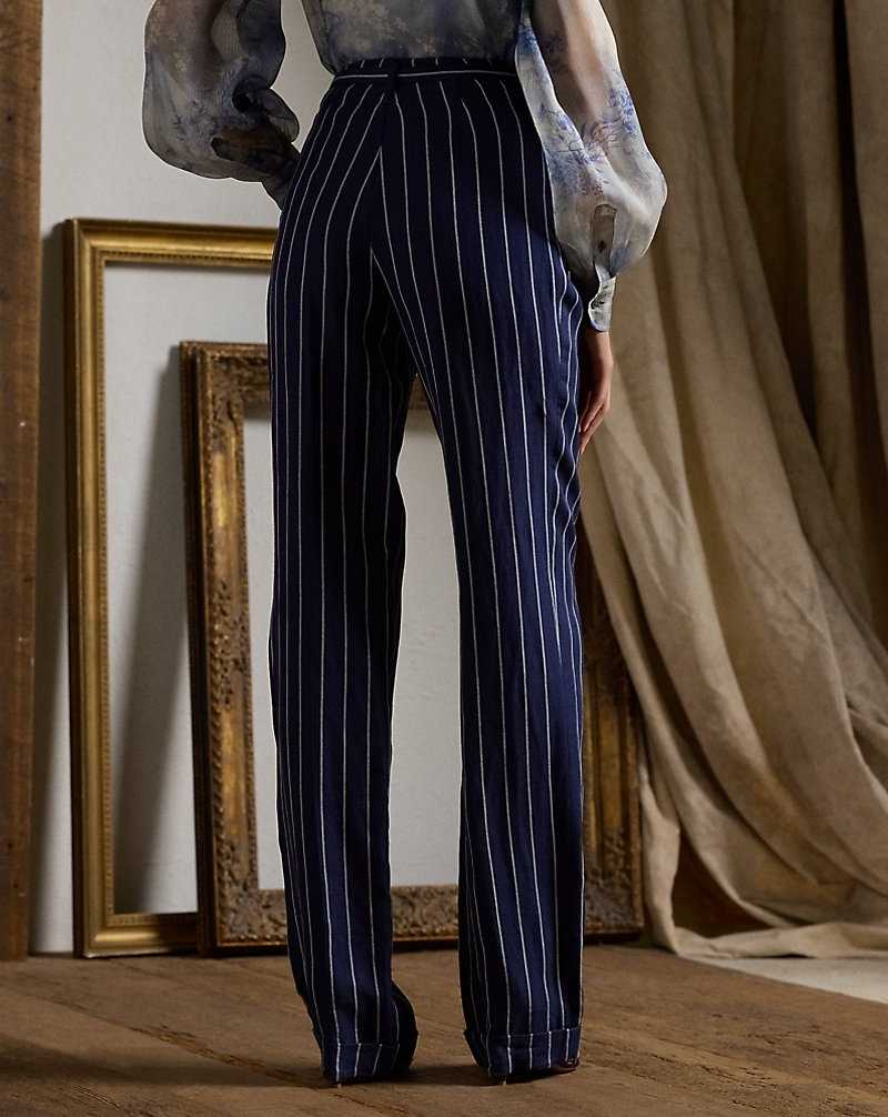 Pantalones Ralph Lauren Stamford Striped Linen-Cotton Mujer Lux Navy/Cream | VLDGPNB-01 - vista 4