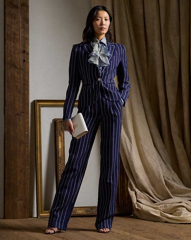 Pantalones Ralph Lauren Stamford Striped Linen-Cotton Mujer Lux Navy/Cream | VLDGPNB-01 - vista 1