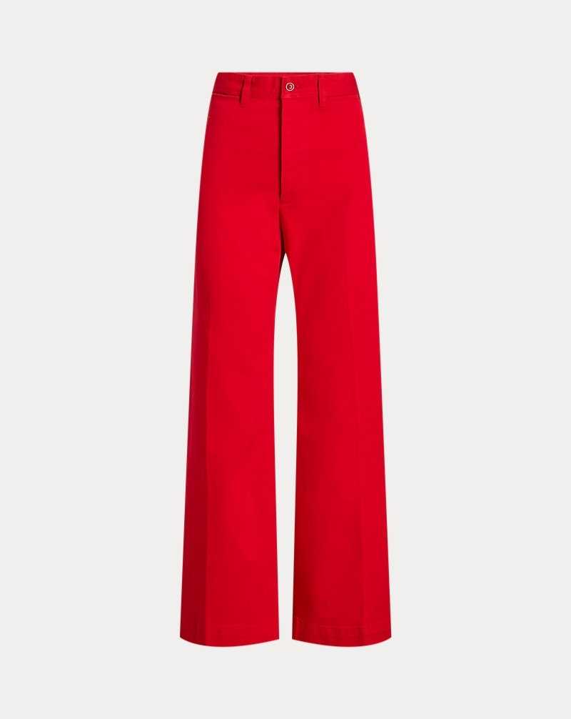 Pantalones Ralph Lauren Stretch Cotton Twill Wide-Leg Crop Mujer Rojos | DCVGMEA-71 - vista 2