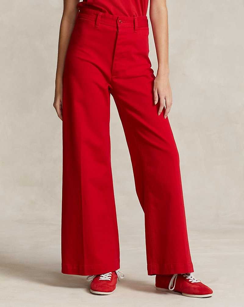 Pantalones Ralph Lauren Stretch Cotton Twill Wide-Leg Crop Mujer Rojos | DCVGMEA-71 - vista 3