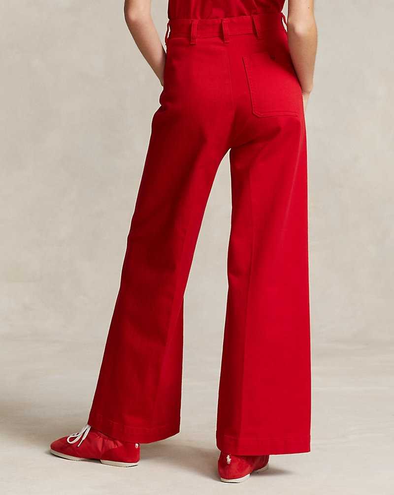 Pantalones Ralph Lauren Stretch Cotton Twill Wide-Leg Crop Mujer Rojos | DCVGMEA-71 - vista 4
