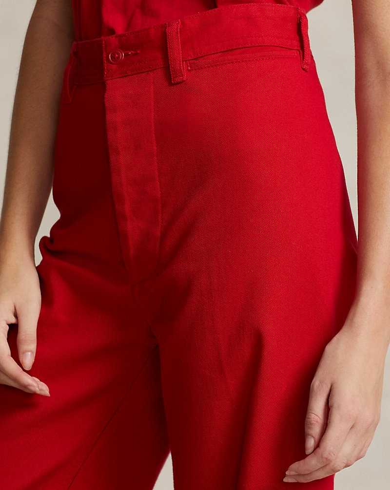 Pantalones Ralph Lauren Stretch Cotton Twill Wide-Leg Crop Mujer Rojos | DCVGMEA-71 - vista 5