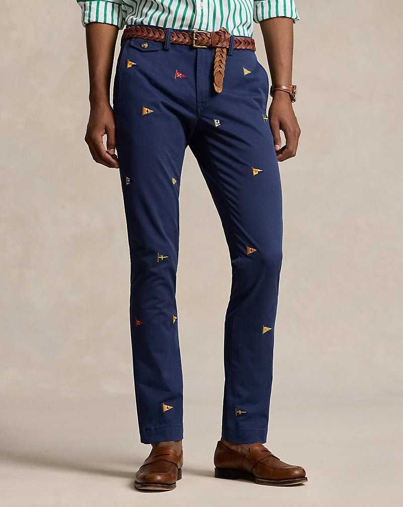 Pantalones Ralph Lauren Stretch Slim Fit Embroidered Chino Hombre Azul Marino | DRXHJUE-78 - vista 3