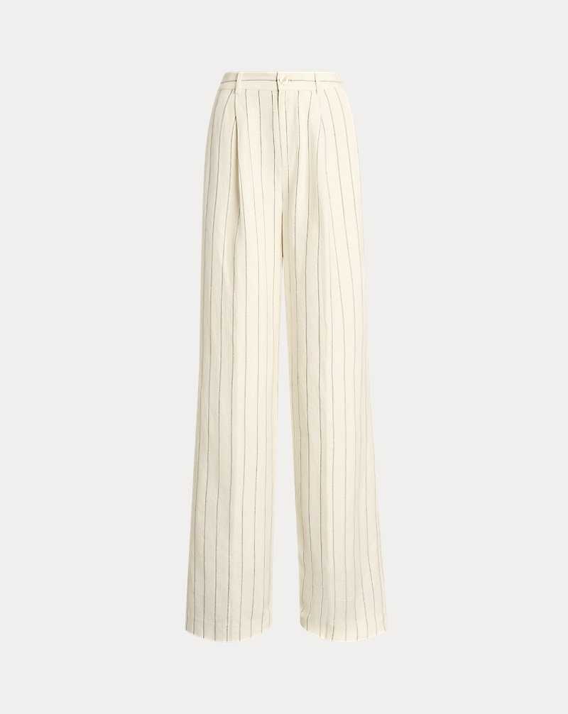 Pantalones Ralph Lauren Striped Linen-Blend Wide-Leg Mujer Mascarpone Cream/Black | EVIRMCZ-07 - vista 2