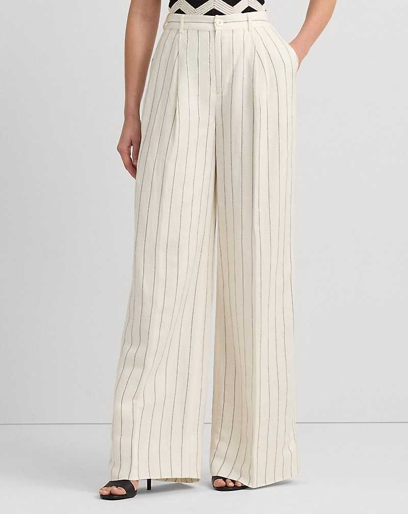 Pantalones Ralph Lauren Striped Linen-Blend Wide-Leg Mujer Mascarpone Cream/Black | EVIRMCZ-07 - vista 3
