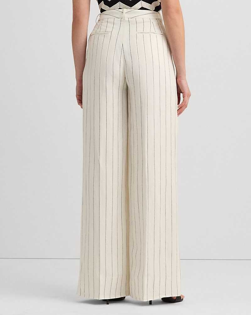 Pantalones Ralph Lauren Striped Linen-Blend Wide-Leg Mujer Mascarpone Cream/Black | EVIRMCZ-07 - vista 4