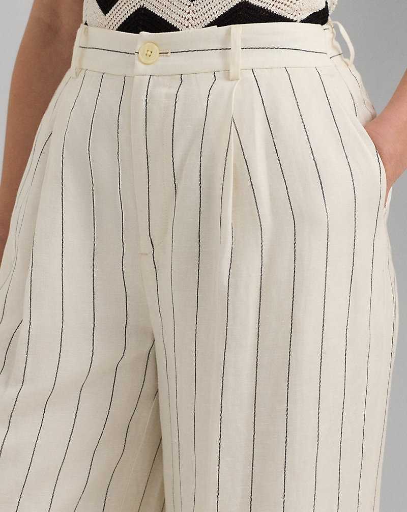 Pantalones Ralph Lauren Striped Linen-Blend Wide-Leg Mujer Mascarpone Cream/Black | EVIRMCZ-07 - vista 5