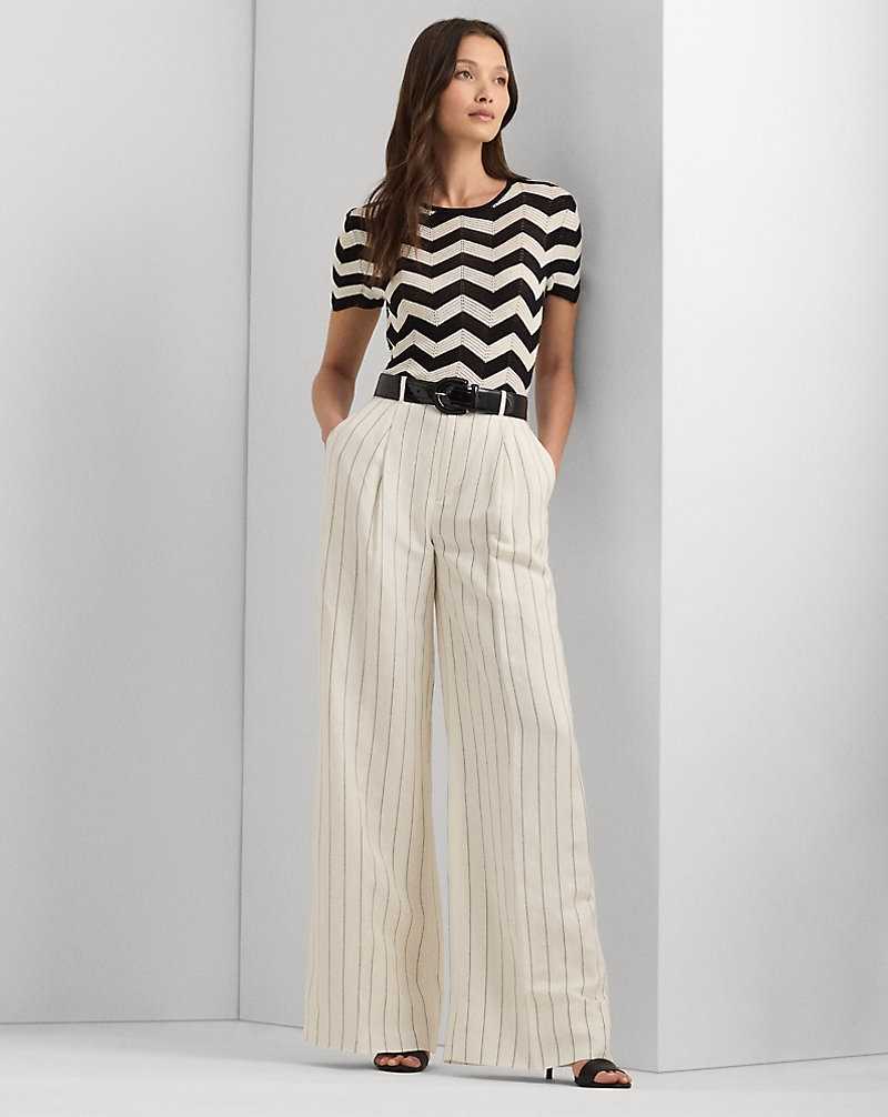 Pantalones Ralph Lauren Striped Linen-Blend Wide-Leg Mujer Mascarpone Cream/Black | EVIRMCZ-07 - vista 1