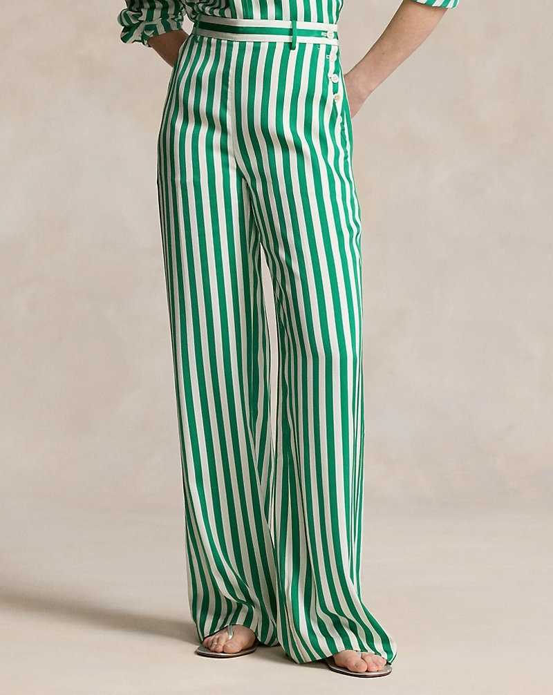 Pantalones Ralph Lauren Striped Silk Wide-Leg Mujer Verdes Rayas | HWDOSPI-04 - vista 3
