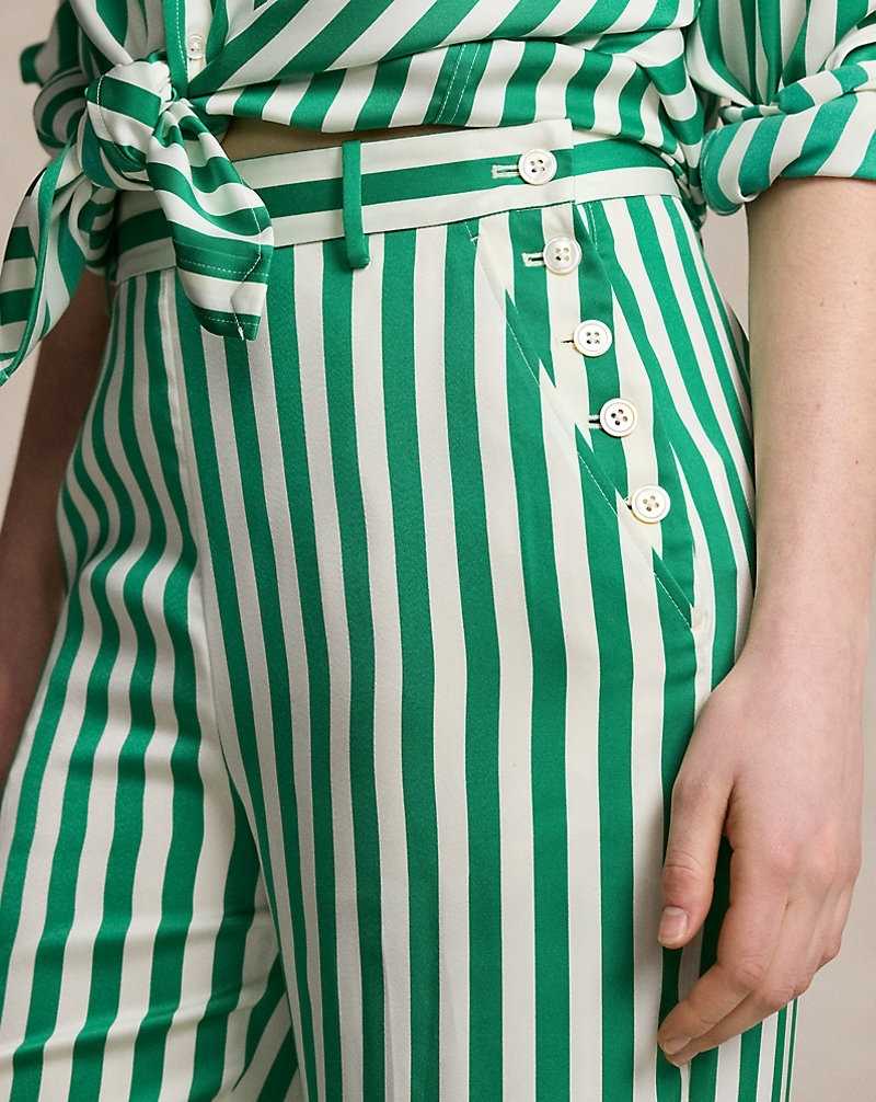 Pantalones Ralph Lauren Striped Silk Wide-Leg Mujer Verdes Rayas | HWDOSPI-04 - vista 5