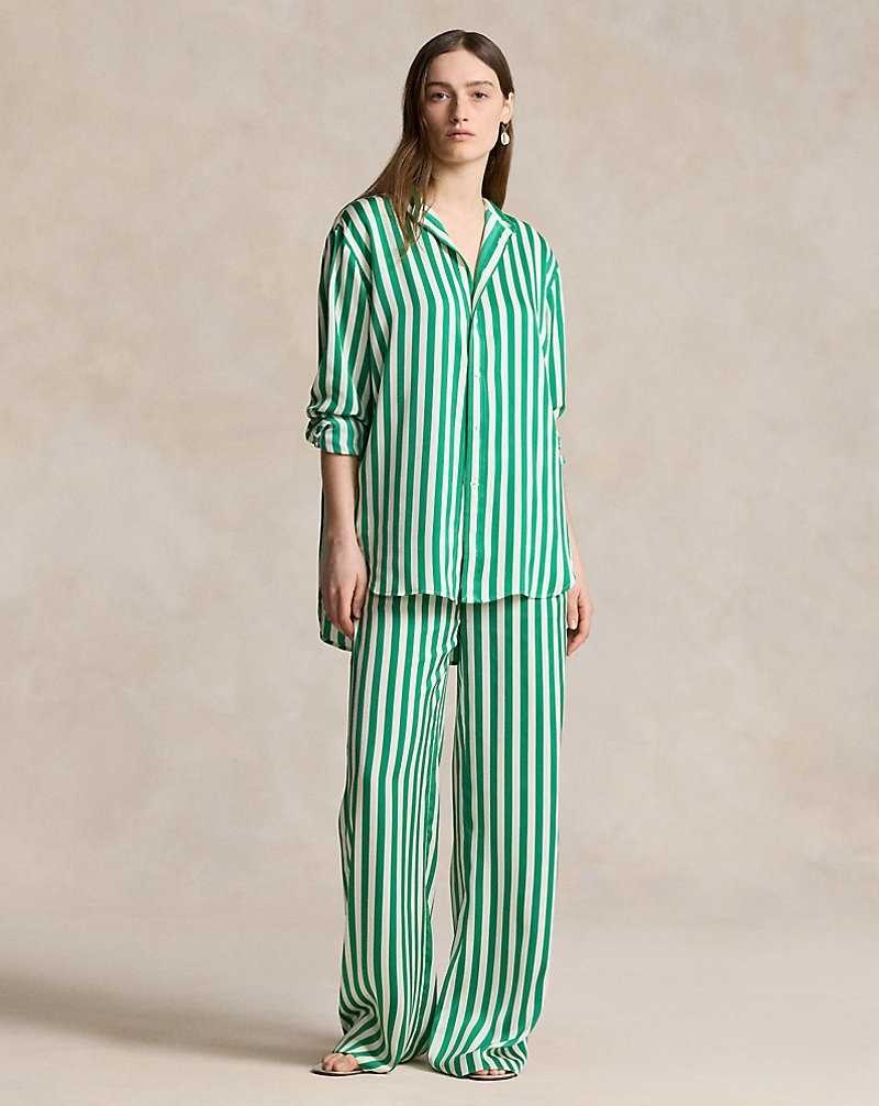 Pantalones Ralph Lauren Striped Silk Wide-Leg Mujer Verdes Rayas | HWDOSPI-04 - vista 1