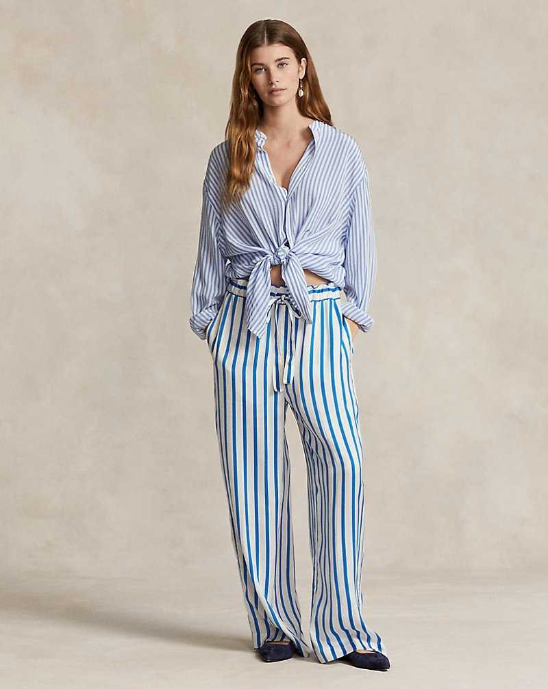 Pantalones Ralph Lauren Striped Silk Wide-Leg Mujer Rayas | DVFCISR-85 - vista 1