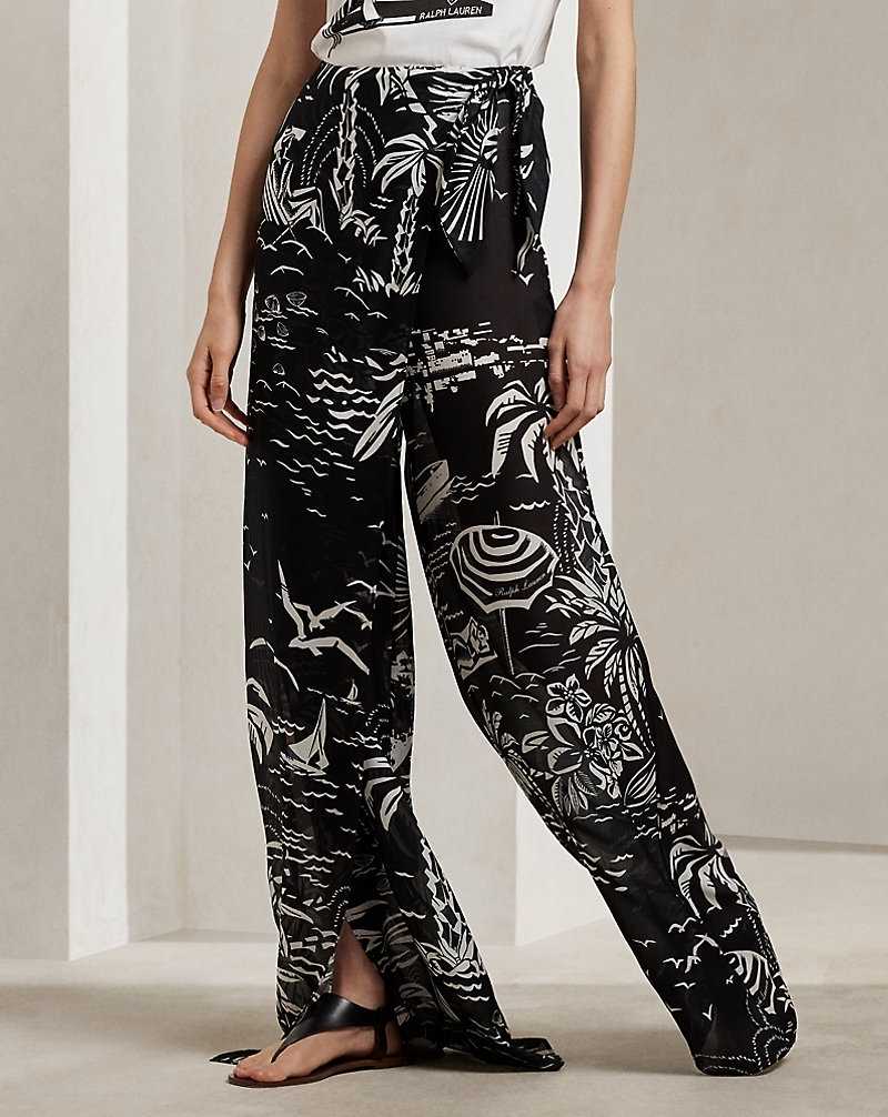 Pantalones Ralph Lauren Yazmin Beach-Print Silk Gauze Mujer Black/White | UIALJDT-07 - vista 3