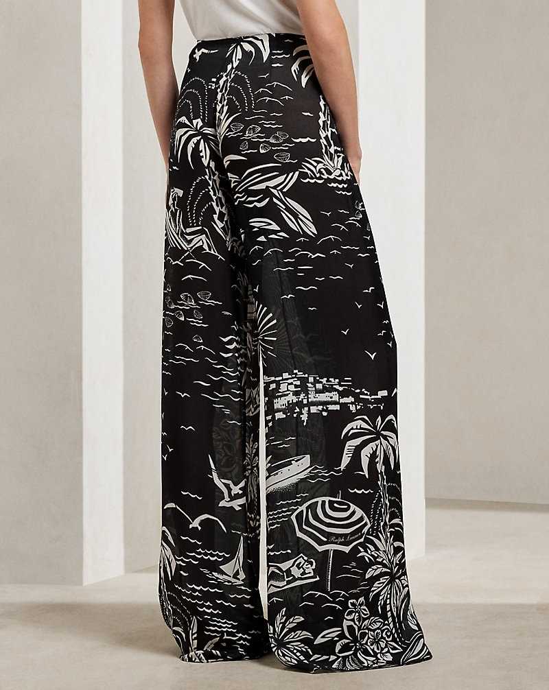 Pantalones Ralph Lauren Yazmin Beach-Print Silk Gauze Mujer Black/White | UIALJDT-07 - vista 4